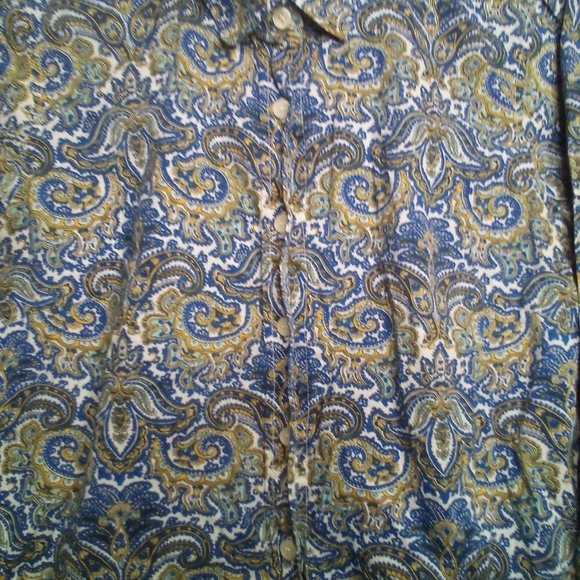 J Crew Button Up Shirt S Long Sleeve Paisley Print Blue Gold - Picture 6 of 13